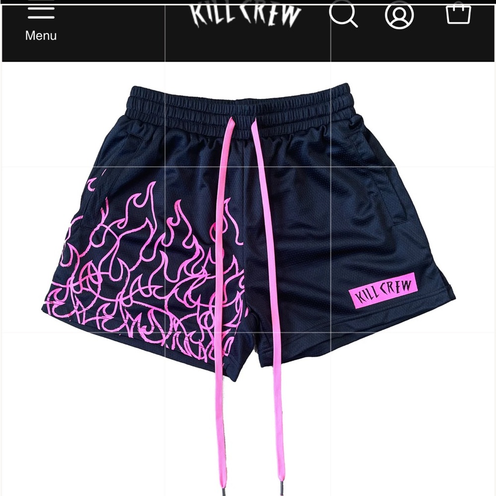 Kill crew womens MUAY THAI FLAME SHORTS (MID THIGH CUT) - BLACK / PINK
Size XS